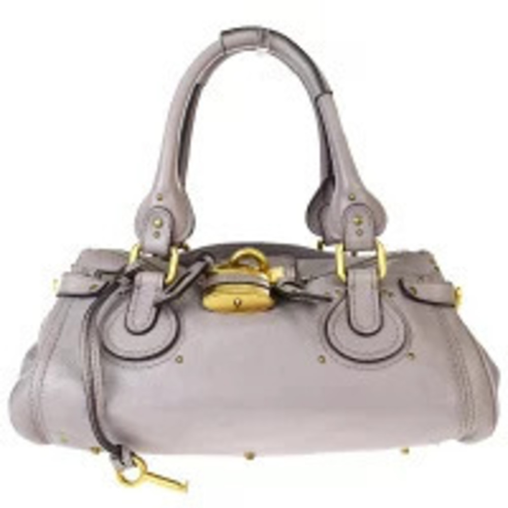 Chloe Paddington Leather Shoulder Bag Gray Purple